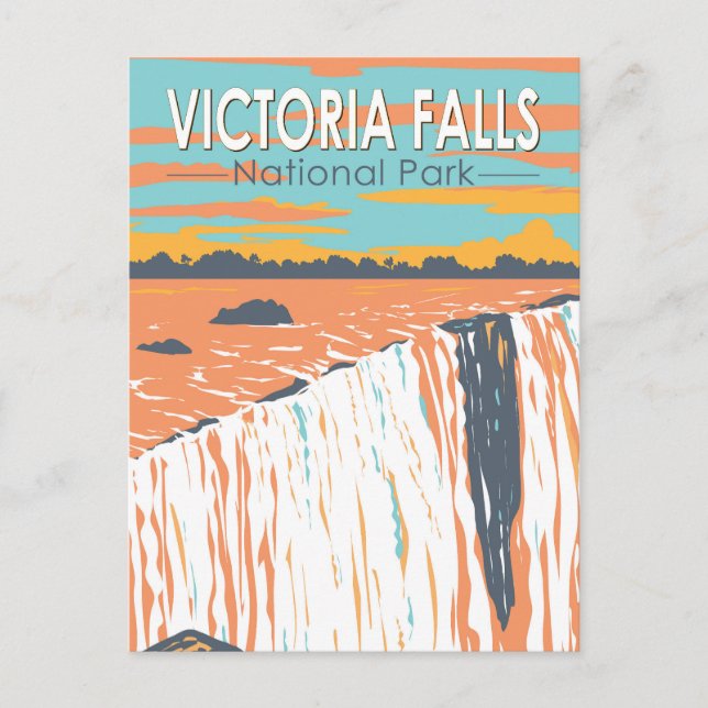 Victoria Falls National Park Travel Art Vintage Postcard (Front)