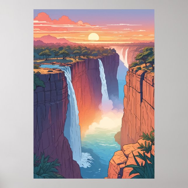 Victoria Falls Sunset Travel Art Poster (Front)
