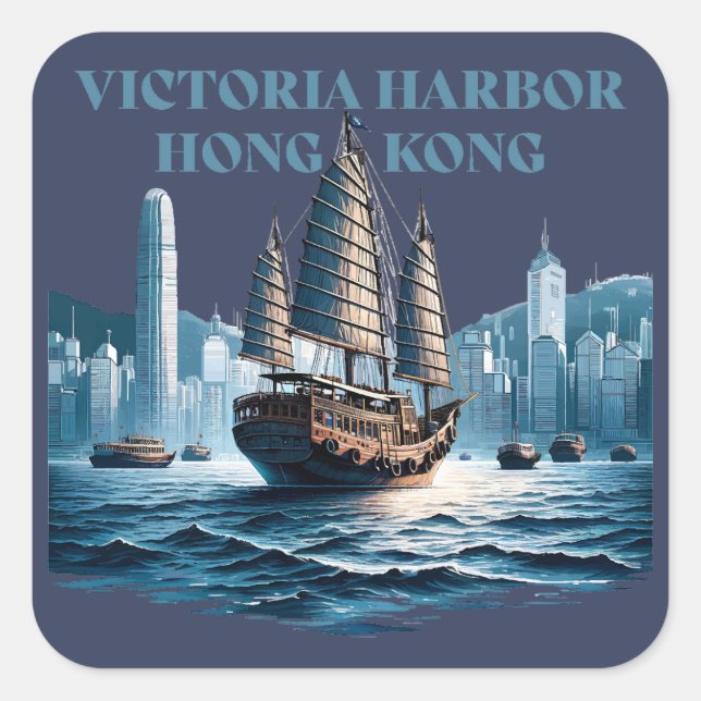 Victoria Harbor Hong Kong China Square Sticker (Front)