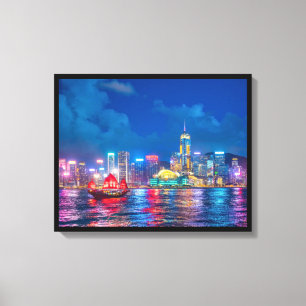 Victoria Harbour & Hong Kong Skyline at Night Canvas Print