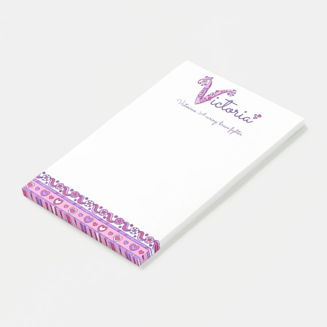 Victoria letter V name meaning pink purple Post-it Notes (Angled)