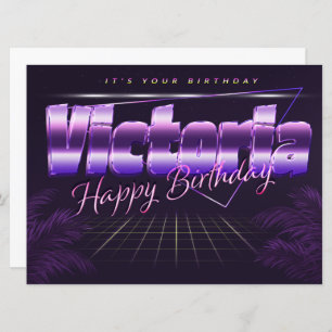 Victoria Name First Name purple retro card Birthda