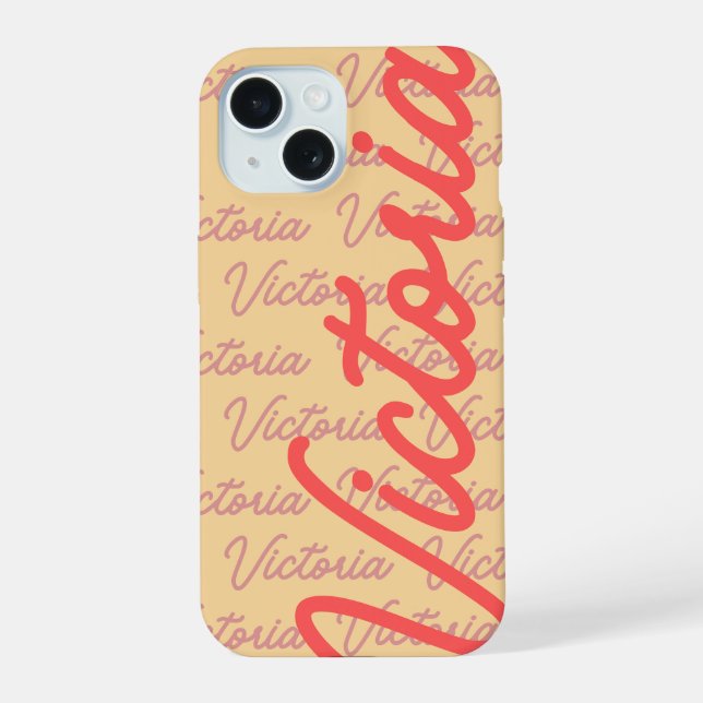 Victoria Name Repeating Pattern iPhone 15 Case (Back)