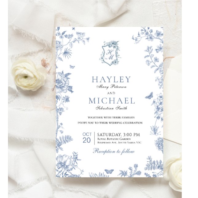 VICTORIA Regency Blue French Garden Wedding Invite (Creator Uploaded)
