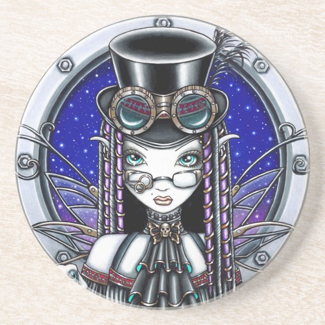 "Victoria" Steam Punk Fairy Sandstone Coaster (Front)