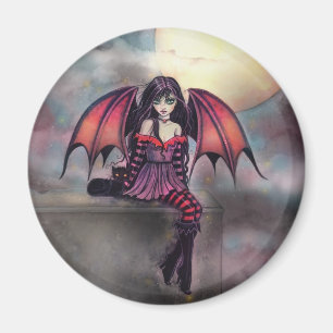 Victoria Vampire Fairy with Cat Halloween Art Magnet