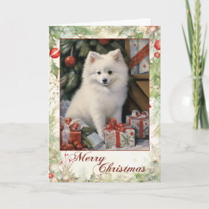Victorian American Eskimo Puppy Christmas Holiday Card