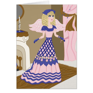 Victorian Angel Blue and Pink Singing by Fireplace