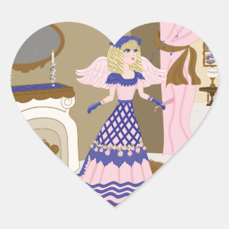 Victorian Angel Blue and Pink Singing by Fireplace Heart Sticker