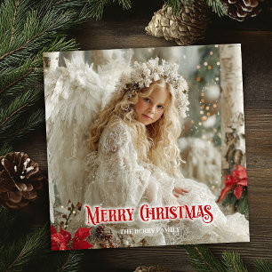 Victorian angel editable Christmas family greeting Holiday Card
