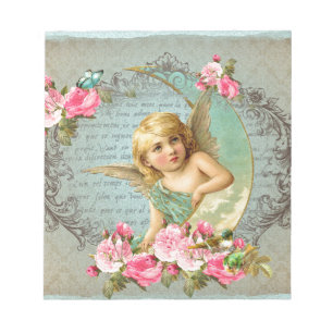 Victorian Angel vintage blue rose pink antique Notepad
