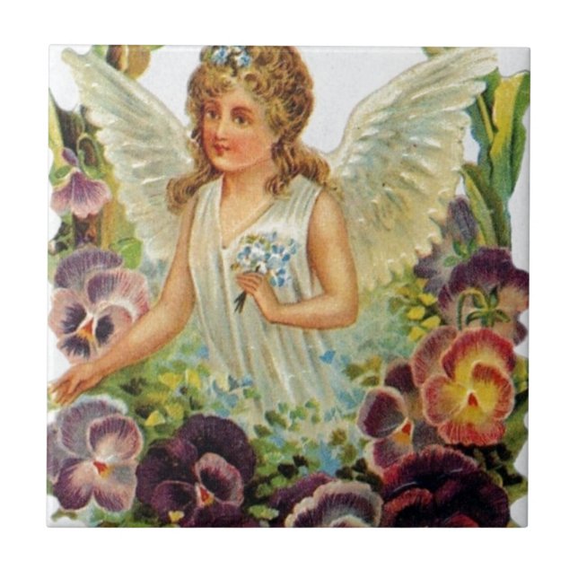 Victorian Angel with Flowers Tile (Front)