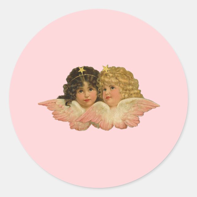 Victorian Angels Blush Pink Classic Round Sticker (Front)