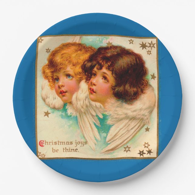 Victorian angels Christmas Joys Be Thine Paper Plate (Front)