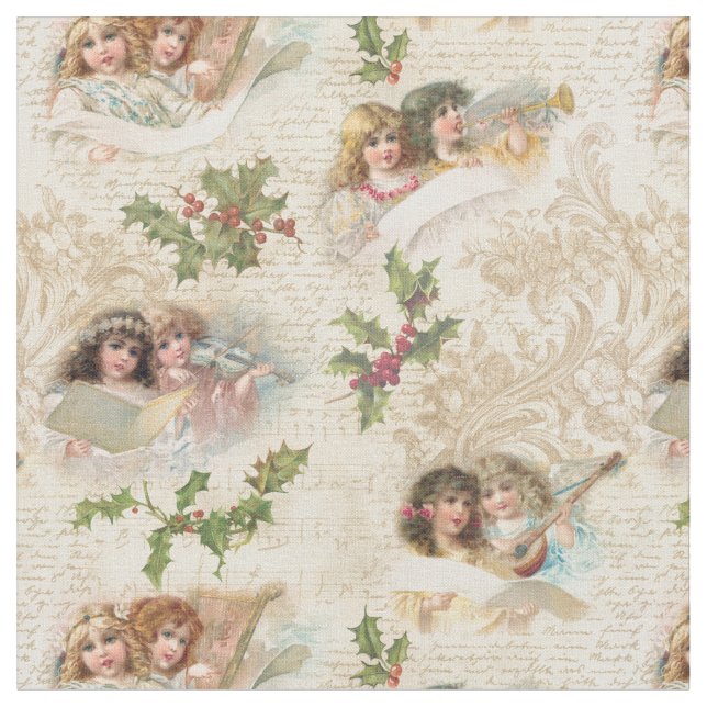 Victorian Angels w/Music, Script & Holly Fabric (Close Up)