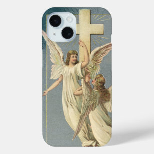 Victorian Angels with a Cross, Vintage Easter iPhone 15 Case