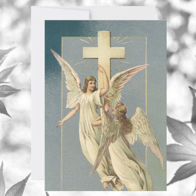 Victorian Angels with a Cross, Vintage Easter Holiday Card