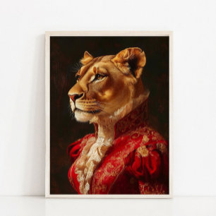 Victorian Animal Portrait, Royal Lady Lion Vintage Poster