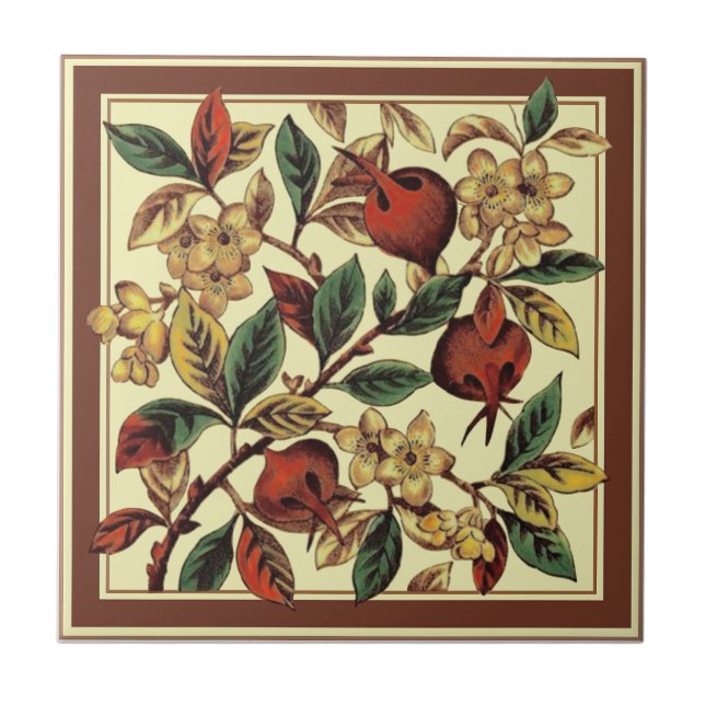 Victorian Antique Roses Rose Hips Repro Print Tile (Front)