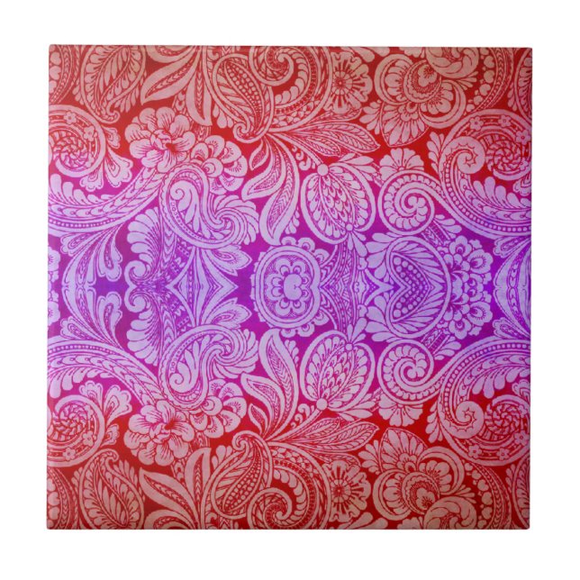 Victorian Arabesque, HALYDON in Red & Purple Tile (Front)