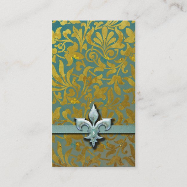 Victorian Arabesque, NOBLESSE - Aqua & Gold Business Card (Front)