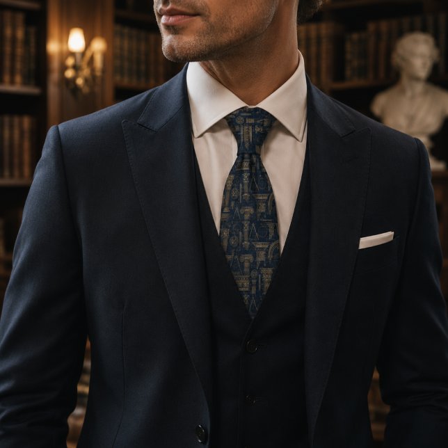 Victorian Architectural Engraving Luxury Navy Blue Tie (Creator Uploaded)