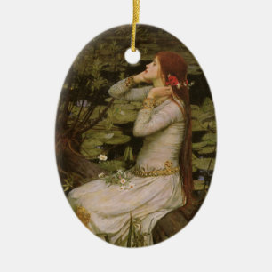 Victorian Art, Ophelia by the Pond by Waterhouse Ceramic Tree Decoration