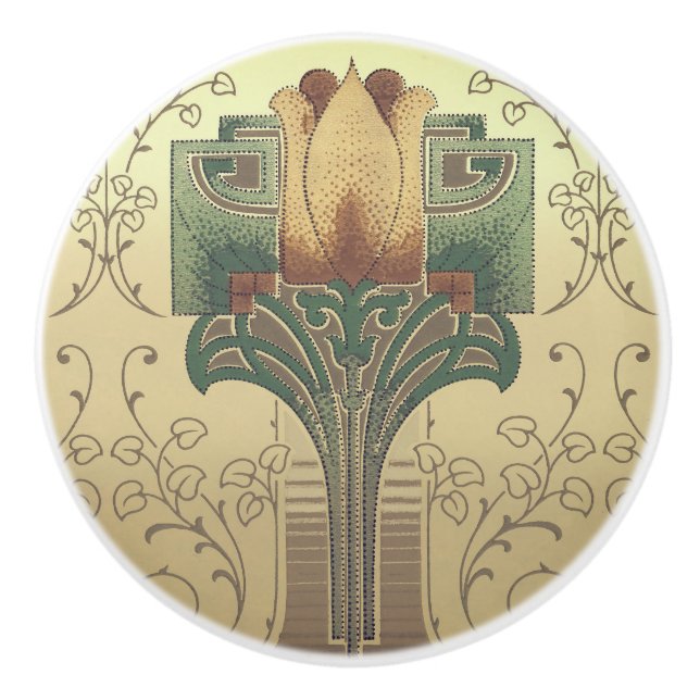 Victorian arts and crafts flower ceramic knob (Front)