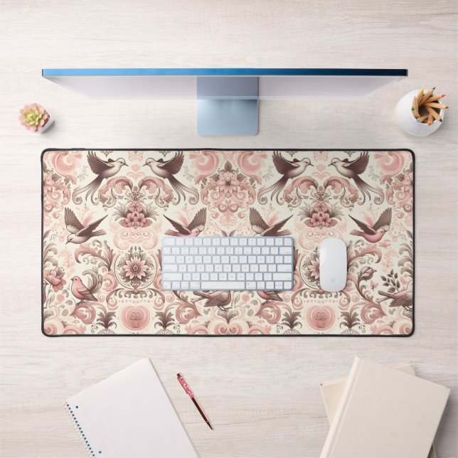 Victorian Aviary: A Pastel Pink Garden Desk Mat (Office 1)