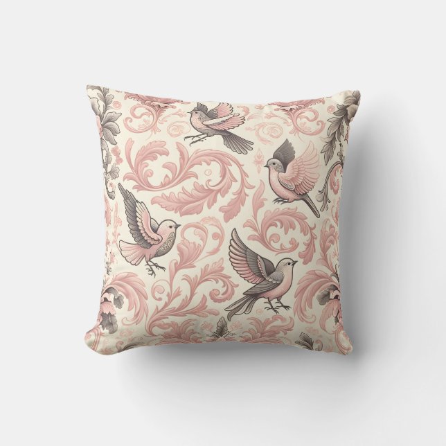 Victorian Aviary: A Pink Pastel Garden Cushion (Front)