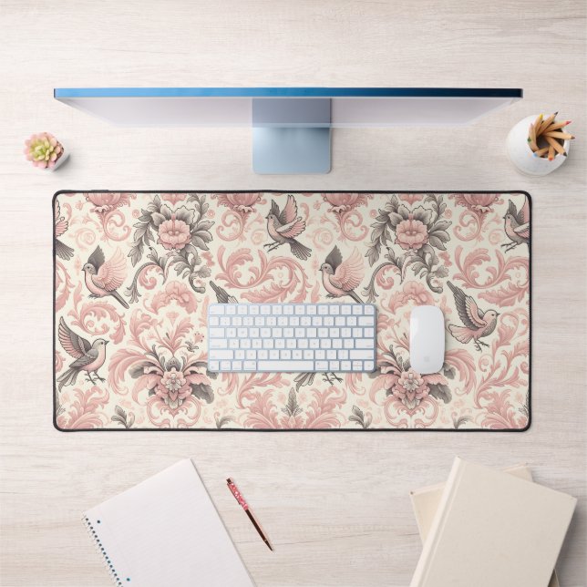 Victorian Aviary: A Pink Pastel Garden Desk Mat (Office 1)