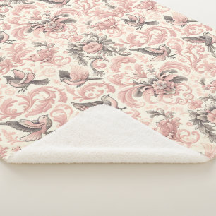 Victorian Aviary: A Pink Pastel Garden Sherpa Blanket