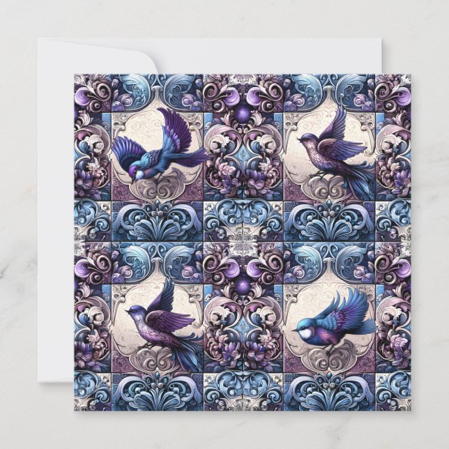 Victorian Aviary: A Purple Tile Garden Invitation (Front)