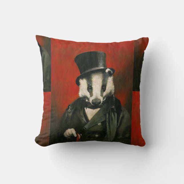 Victorian Badger Throw Cushion (Front)
