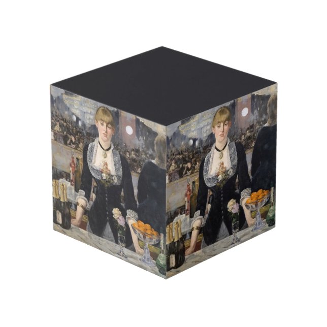 Victorian Barmaid Girl at Folies Bergere, France Cube (Front Angled)