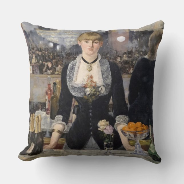 Victorian Barmaid Girl at Folies Bergere, France Cushion (Front)