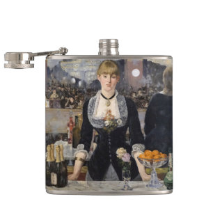 Victorian Barmaid Girl at Folies Bergere, France Hip Flask