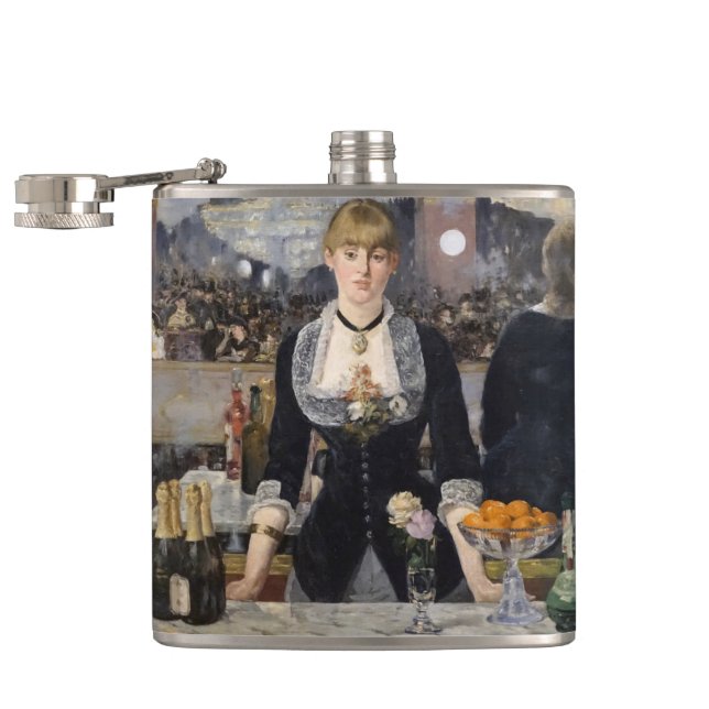 Victorian Barmaid Girl at Folies Bergere, France Hip Flask (Opened)