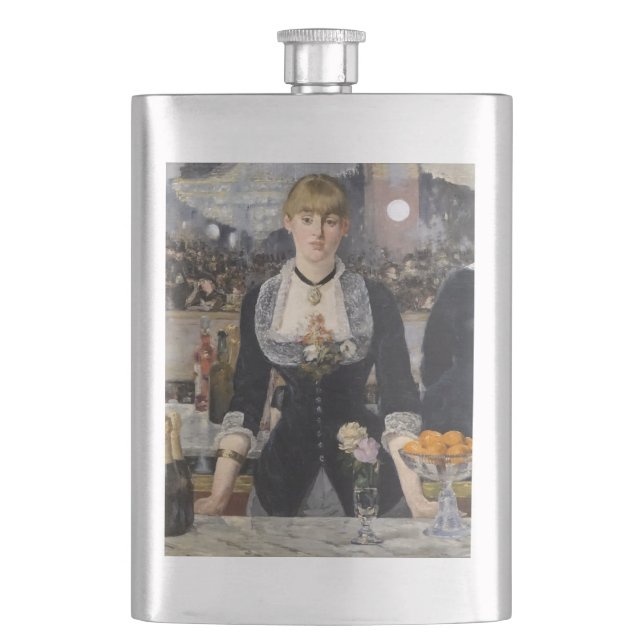 Victorian Barmaid Girl at Folies Bergere, France Hip Flask (Front)