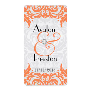 Victorian Baroque Coral Wine Wedding Label