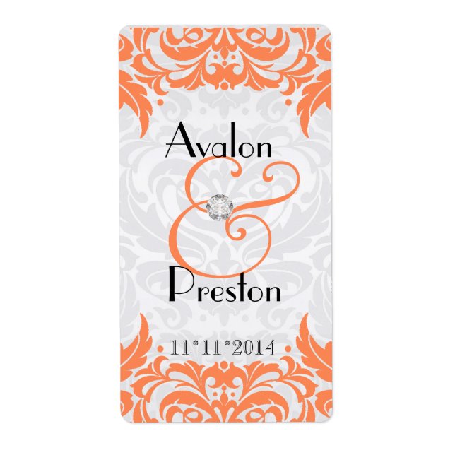 Victorian Baroque Coral  Wine Wedding Label (Front)
