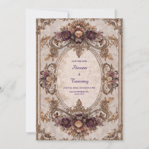 Victorian Baroque Floral Frame Wedding Invitation