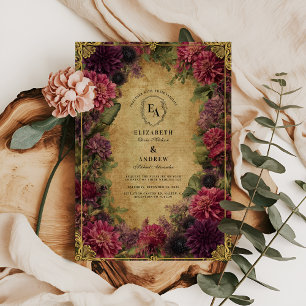 Victorian Baroque Floral in Burgundy and Gold Invitation