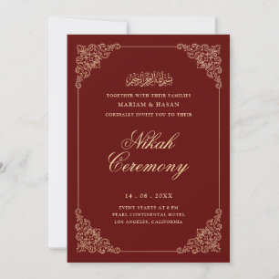 Victorian Baroque Gold Burgundy Red Nikah Ceremony Invitation