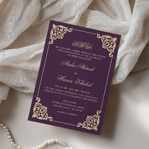 Victorian Baroque Gold Plum Purple Muslim Wedding Invitation