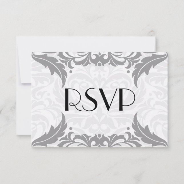 Victorian Baroque Grey Flourish Rsvp Card (Front)