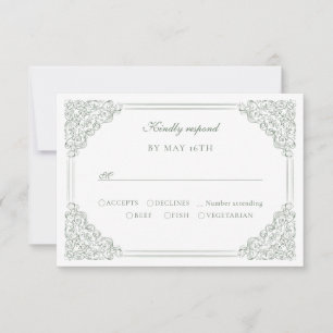 Victorian Baroque Muted Green Vintage Frame RSVP Card