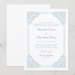 Victorian Baroque Vintage Dusty Blue Wedding Invitation