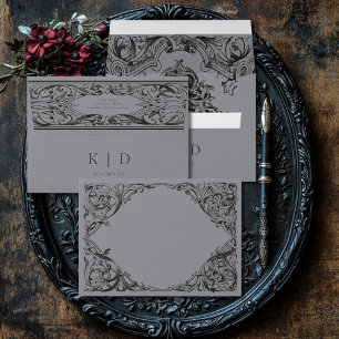 Victorian Bat Until Death Black & Grey Wedding Envelope