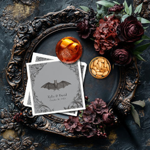 Victorian Bat Until Death Black & Grey Wedding Napkin